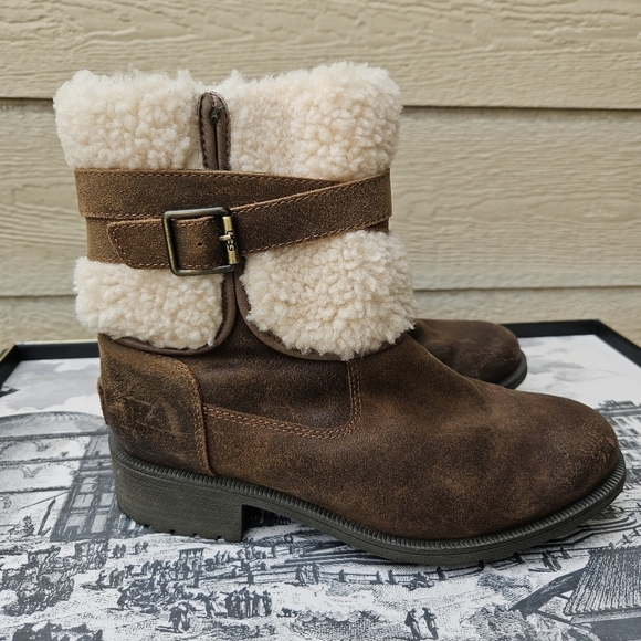 Ugg Blayre II leather and shearling boots brown size 8 - Picture 1 of 11